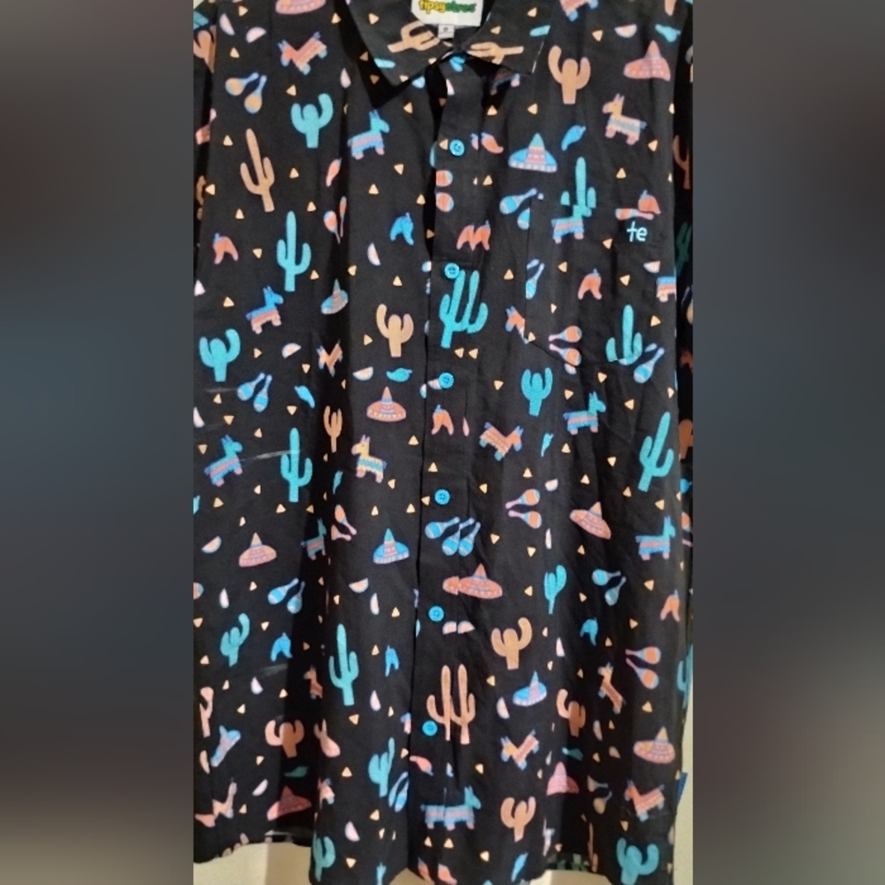 Tipsy Elves Shirt Mens Midnight Fiesta Hawaiian Pinata Cactus zise XL - Picture 5 of 16